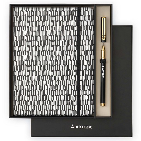 Arteza Journal Gift Set, Black and White, 6x8 Journal with Pen
