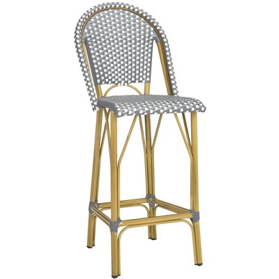 Ford Grey and White Wicker Bistro Bar Stool with Aluminum Frame