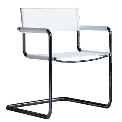 HomeRoots 23" Silver And White Leather and Stainless Steel Arm Chair