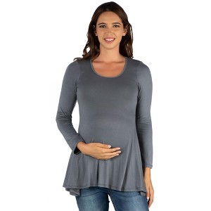 Maternity Long Sleeve Solid Color Swing Style Flared Tunic Top - 24seven Comfort Apparel™ - 1 of 4