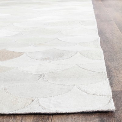 Ivory Geometric Handmade Cowhide Area Rug