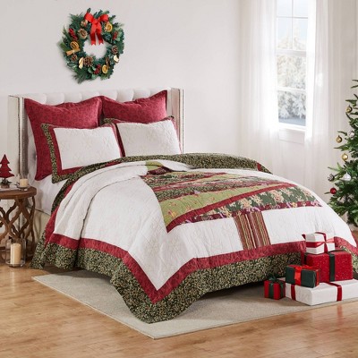 Festive Christmas Tree Reversible Cotton Full Quilt Set