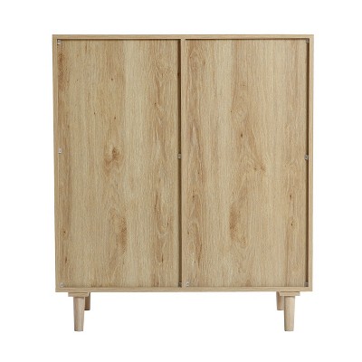 White Oak and Rattan 4-Drawer Storage Cabinet