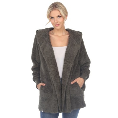 Women's Plush Hooded Cardigan with Pockets - White Mark