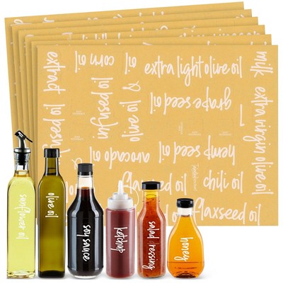 Talented Kitchen 132 White Script Oil and Vinegar Labels for Bottles, Clear Preprinted Condiments Stickers for Squeeze Dispensers