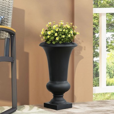 Elegant 25" Matte Black MgO Slim Urn Planter for Outdoor Elegance