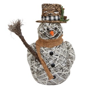 Season's Designs 20" Gray Rattan Snowman with Top Hat and Gold Scarf Indoor/Outdoor Christmas Decoration, Requires 3 AA Batteries (Not Included), - 1 of 1