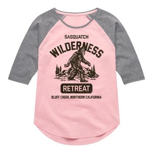 Girls' - Instant Message - Sasquatch Wilderness Retreat Shirt Tail Raglan Graphic T-shirt - 1 of 4