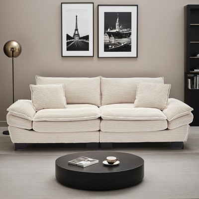 Corduroy Deep Seat Sofa Sleeper Couch Loveseat with 23-Inch Seat Depth and Pillows - Leovsnove