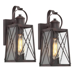 2pk 12.5" Metal/Glass "X" Outdoor Wall Lamps Rusty - LNC: ETL Listed, Weatherproof, 60W E26 - 1 of 4