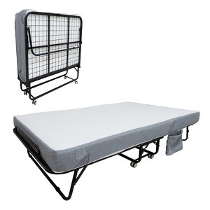 Coolmee Folding Bed with Mattress, Portable Foldable Bed on Wheels with Side Storage Pocket for Office, Bedroom, Space Saving, Easy Storage - 1 of 4