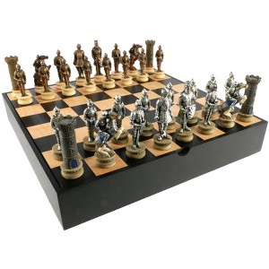 WorldWise Imports Chess Set - Knights in Armor Resin Chessmen on Black/Maple Chest - 1 of 2