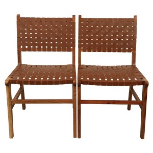 Carolina Living Whitney Leather Woven Chair - Set of 2 - Honey Gold - Tan Upholstery - 1 of 4