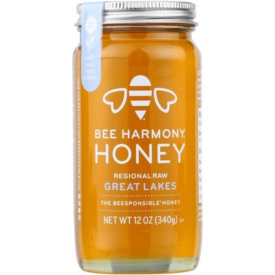 Bee Harmony Great Lakes Regional Raw Honey - 6 pack, 12 oz