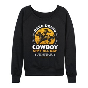 Women's - Yellowstone - Been Doing Cowboy Lightweight French Terry Wide Neck Long Sleeve Shirt - 1 of 4