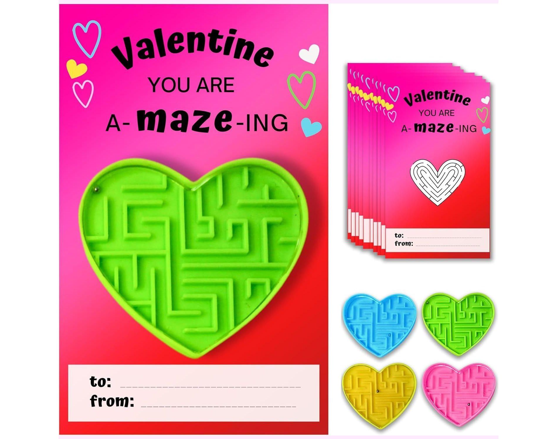 4E’s Novelty 36-Pack Valentine Day Heart Maze Game with Greeting Cards – Classroom Exchange Favors for Kids