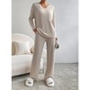 Soft Lounge Sets for Women 2 Piece Rib Texture Knit Pajama Sets Long V Neck Tops with Pull On Pants Fall/Winter Lounge Outfits Cozy Pajama Sets - 4 of 4