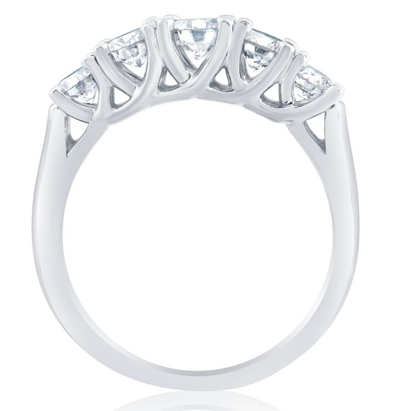 Pompeii3 1 Ct 5-Stone Graduated Real Round Diamond Wedding Engagement Ring 14K White Gold, 2 of 4