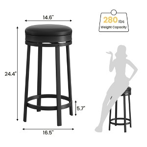 ODK 24'' Swivel Bar Stools Set of 4, Modern Counter Height Barstools with PU Leather Upholstered and Metal Frame, Backless Round Bar Stools - 1 of 4