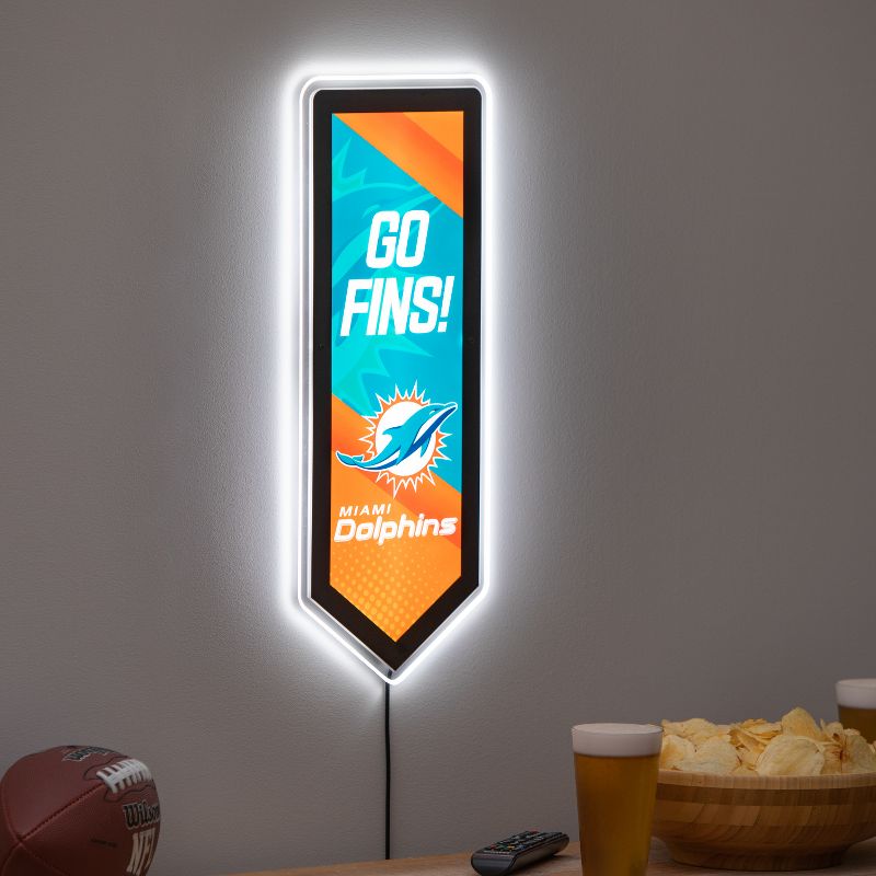 Evergreen Ultra-Thin Glazelight LED Wall Decor, Pennant, Miami Dolphins- 9 x 23 Inches Made In USA, 2 of 7