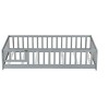 Gulches Twin Size Rubber Wood Floor Bed with Fence, Revolving Door & Safety Guardrails, Grey - 4 of 4