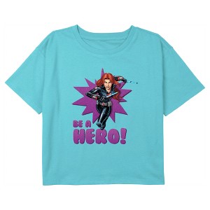 Girl's Marvel Retro Black Widow Be a Hero Crop T-Shirt - 1 of 3