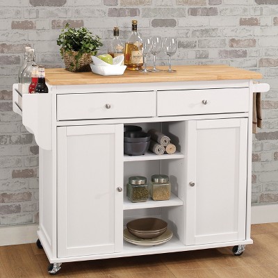 NicBex Mobile Kitchen Island Cart Morden Kitchen Carts on Wheels with Storage with 2 Cabinets, 2 Drawers and 3-Tier Open Shelves for Kitchen, White