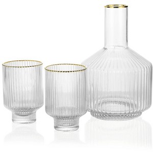 Slickblue Glass Bedside Carafe Set with Gold Rim - 59oz Water Carafe & 12.5oz Glass - 1 of 4