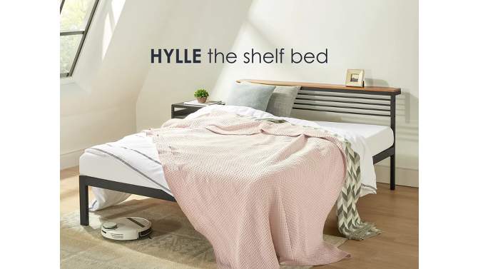 Hylle Metal Platform Bed with Low Headboard Shelf Black - Mellow, 2 of 8, play video