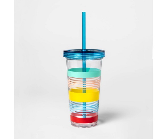 23oz Plastic Variegated Stripe Tumbler with Lid and Straw - Sun Squad&#153;