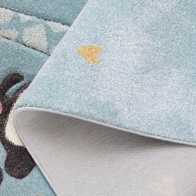 Blue Square Animal Design Kids Synthetic Area Rug 63"