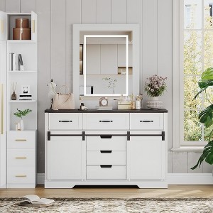 47.2in 6 Drawers Dresser for Bedroom with Sliding Barn Doors, Vanity with LED Mirror, Dresser Organizer, TV stand,Stylish storage cabinet - 1 of 4