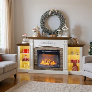 Farmhouse 70'' TV Stand For Tvs Up To 80'' With Electric Fireplace And Adjustable Shelves - 1 of 4