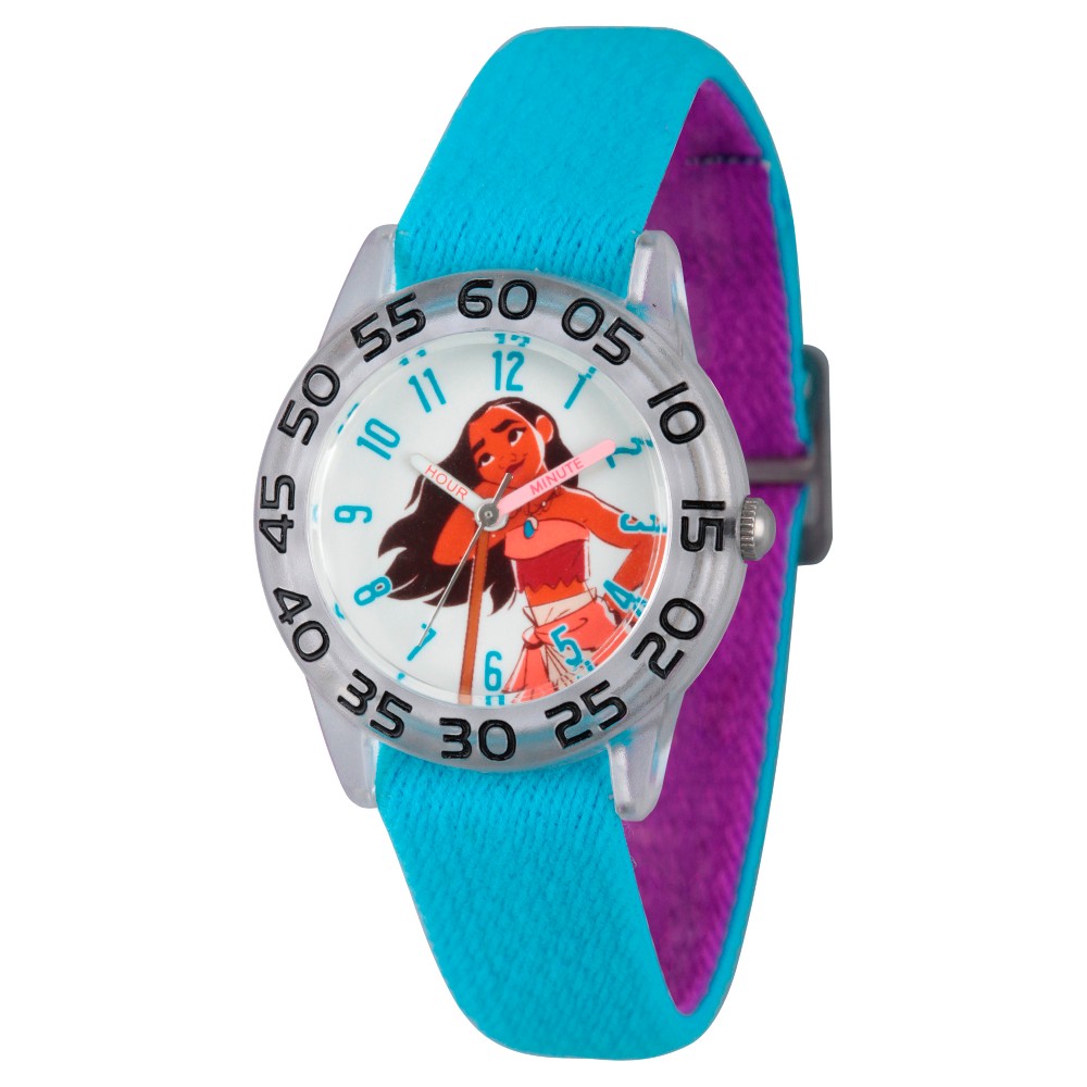 Photos - Wrist Watch Girls' Disney Moana Clear Plastic Time Teacher Watch - Blue/Pink