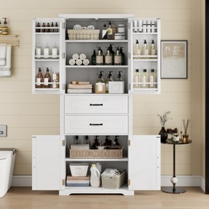 Akoasm 72.5 in. H White Bathroom Cabinet with 2 Drawers & Adjustable Shelf - 1 of 4