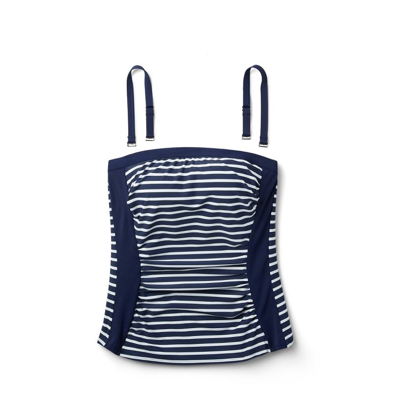Lands' End Women's UPF 50 Striped Bandeau Tankini Top - Navy Blue, 5 of 7