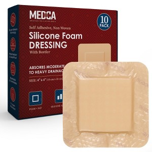 MEDca Silicone Foam Dressing w/ Adhesive Border 4"x4" Pack of 10, Waterproof Highly Absorbent Bandages for Wounds, Bed Sores & Ulcers - 1 of 4