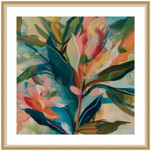 Kate and Laurel Framed Art Colorful Tropic Botanical Abstract Neutral Linen by The Creative Bunch Studio, 34x34, Florence Gold - 1 of 4
