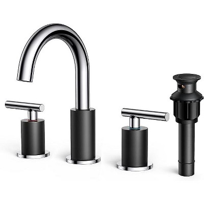 Mixxidea Bathroom Faucet 3 Hole, 8" Black&Chrome