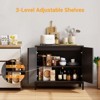 Buffet Cabinet with Storage, Rattan Storage Cabinet with Doors, Adjustable Shelf for Living Room, Hallway, Walnut - 2 of 4
