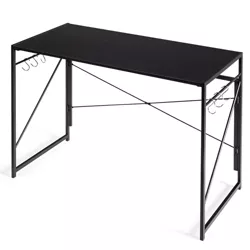 Costway Folding Computer Desk Writing Study Table w/6 Hooks Home Office Black\Rustic Brow\Brown\ Natural