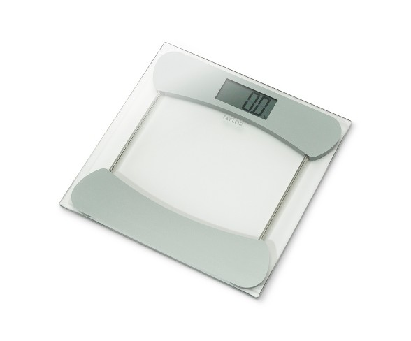 Taylor 400 Lb. Capacity Clear Glass Digital Bathroom Scale with Metallic  Accents, 11.8-inch x 11.8-inch Platform, Silver