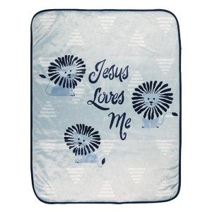Manual Woodworkers & Weavers Jesus Loves Me Lion Baby Blanket – Blue Faith Throw 30x40 - 1 of 4