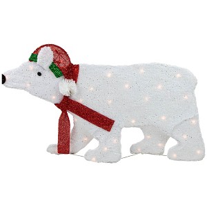 Northlight Lighted 2D Glittered Polar Bear Outdoor Christmas Decoration - 18.5" - Clear Lights - 1 of 4
