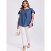 GRACE & GRANDEUR Women's Plus Size 2 Pcs Set Toothpick Pleated Texture Tops and V Neck Ruffle Tie Dye T-shirt - 2 of 4