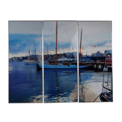 20"x48" Set of 3 Harbor Panel Wall Arts Silver - A&B Home: Coastal Inspired, Vertical Triptych, Reflective Glass Artwork