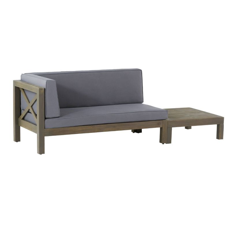 2pc Brava Outdoor Acacia Wood Left Arm Loveseat &#38; Coffee Table with Cushion Gray/Dark Gray - Christopher Knight Home, 1 of 11