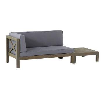 2pc Brava Outdoor Acacia Wood Left Arm Loveseat & Coffee Table with Cushion Gray/Dark Gray - Christopher Knight Home