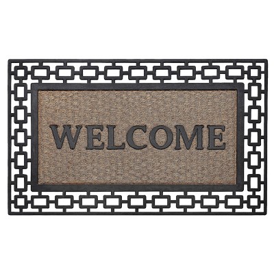 Kate Aurora 18"x30" Rectangular Outdoor Heavy Duty Rubber & Coir Non-Slip Welcome Door Mat - Black