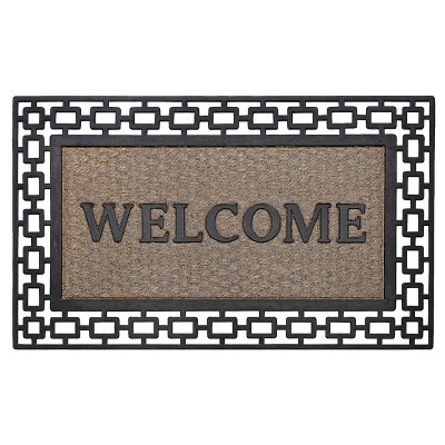 Kate Aurora All Season Black & White Plaid Country Farmhouse Coir Bristled  Outdoor All Season Welcome Mat - 18x30 : Target